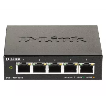 D-Link DGS-1100-05V2/E tīkla slēdzis, pārvaldāms, L2, Gigabit Ethernet (10/100/1000), 5 porti, melns