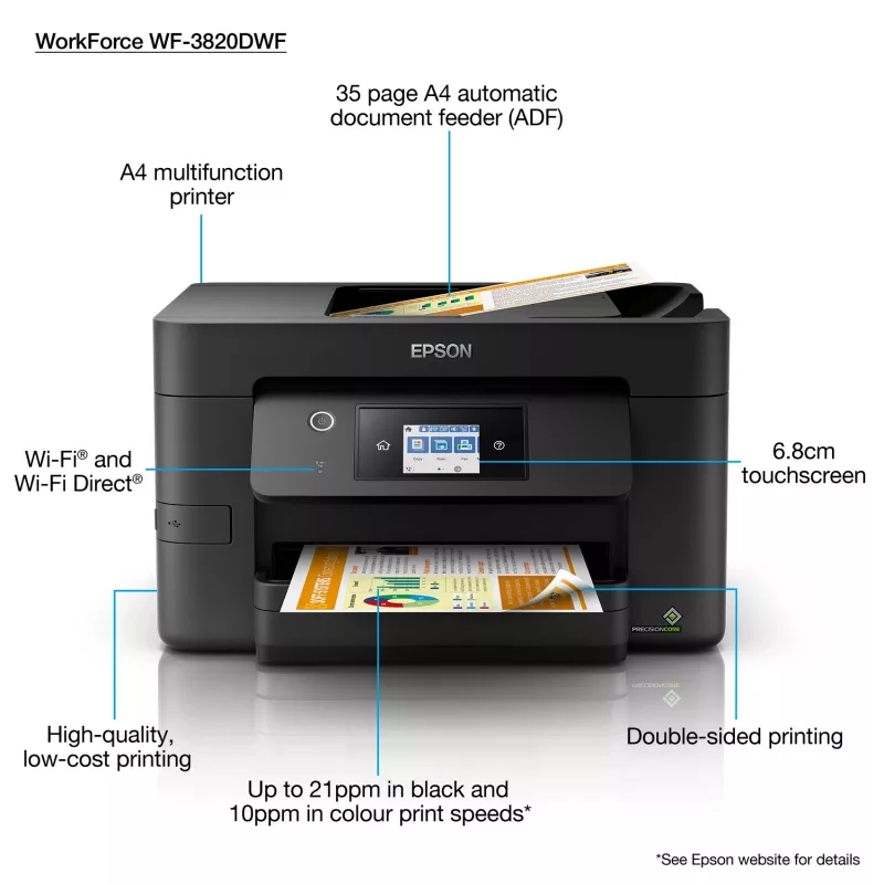 Epson WorkForce Pro WF-3820DWF Daudzfunkciju tintes printeris A4 4800 x 2400 DPI 21 lpp/min Wi-Fi