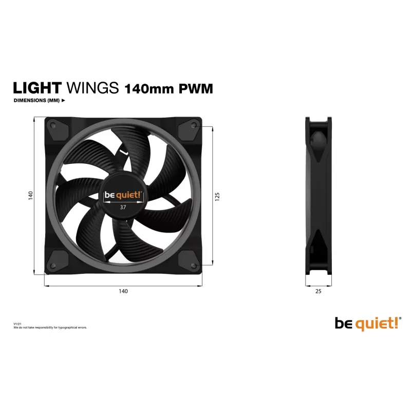 be quiet Light Wings 140mm ARGB PWM Ventilators Melns