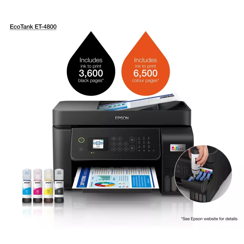Epson EcoTank ET-4800 Daudzfunkciju Printeris, A4, 5760x1440 DPI, 33 ppm, Wi-Fi