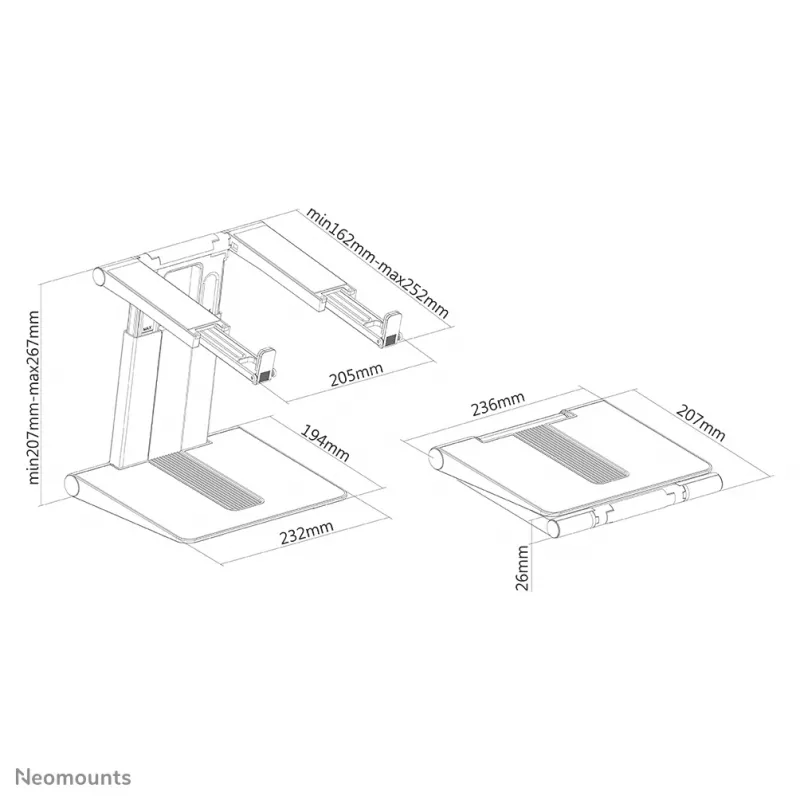 Neomounts NSLS200 Laptop statīvs 10-17 collas - augstuma regulējams - salokāms - kompakts - universāls