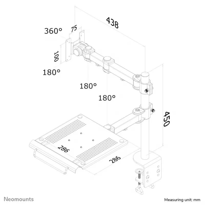 Neomounts FPMA-D960NOTEBOOK monitora roka ar klēpjdatora turētāju 10-27 collas