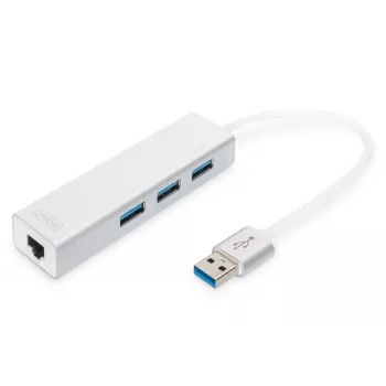 DIGITUS USB 3.0 3-portu HUB & Gigabit LAN adapter 3xUSB A/F, 1xUSB A/M, 1xRJ45 LAN, atbalsta Windows un Mac OS