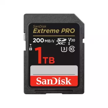 SDXC atmiņas karte SANDISK Extreme PRO 1TB UHS-I U3 V30 Class 10, līdz 200 MB/s lasīšana, 140 MB/s rakstīšana, triecienizturīga, melna