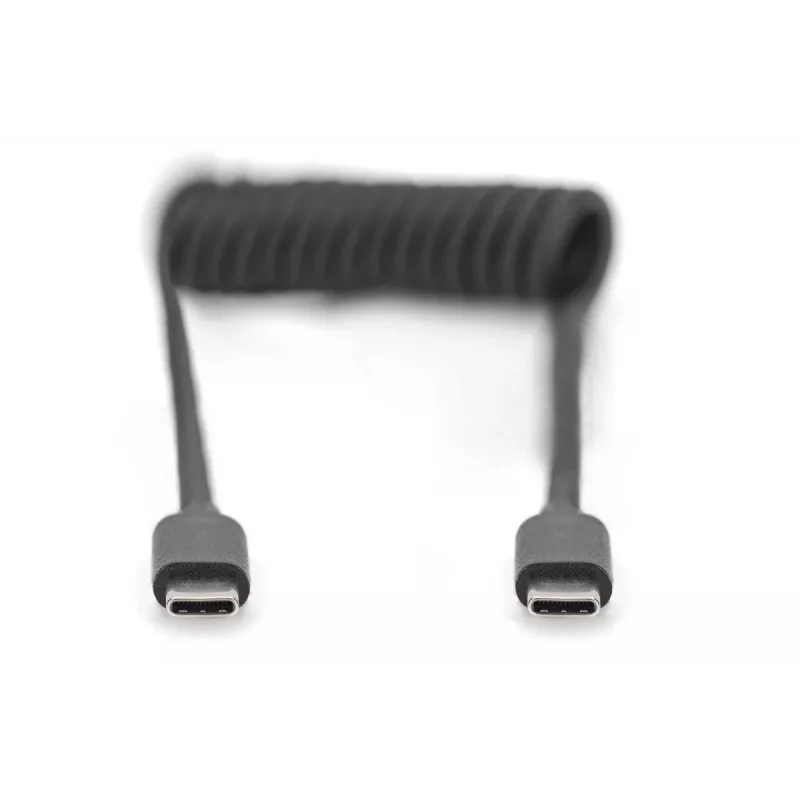 DIGITUS USB-C uz USB-C spirāles kabelis, TPU USB 2.0, PD60W Max; 1m