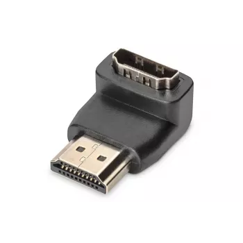 DIGITUS HDMI adapter, Type A, 90° leņķa M/F, Ultra HD 60p, melns zelts
