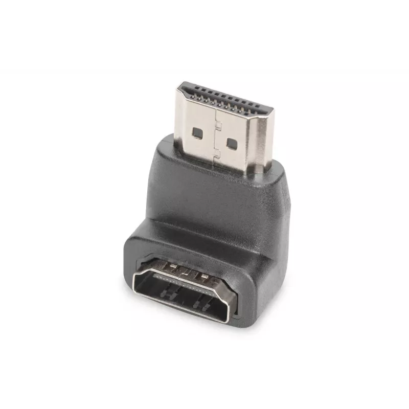 DIGITUS HDMI adapter, Type A, 90° leņķa M/F, Ultra HD 60p, melns zelts