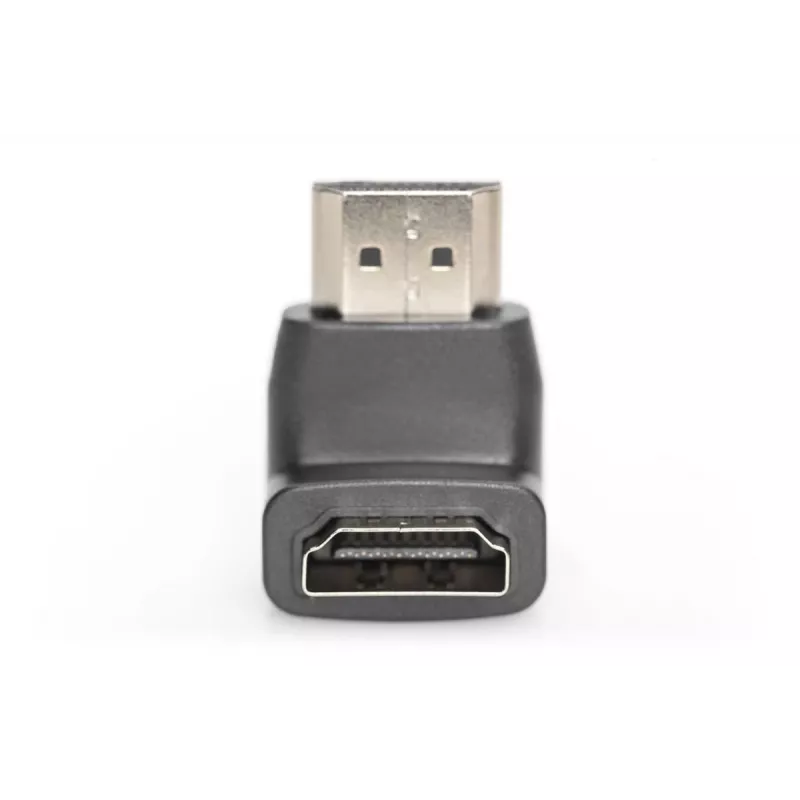 DIGITUS HDMI adapter, Type A, 90° leņķa M/F, Ultra HD 60p, melns zelts