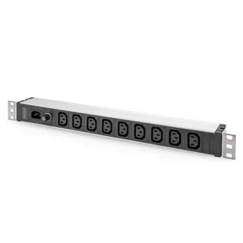 DIGITUS 1U Alumīnija PDU sloksne 9x C13 10A 230VAC 50/60Hz IEC C14 ieeja 10A drošinātājs