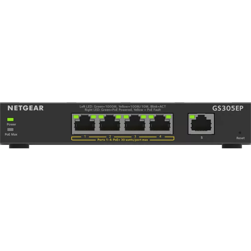 NETGEAR 5-Portu Gigabitu Ethernet PoE+ Plus Slēdzis (GS305EP) Pārvaldāms L2/L3
