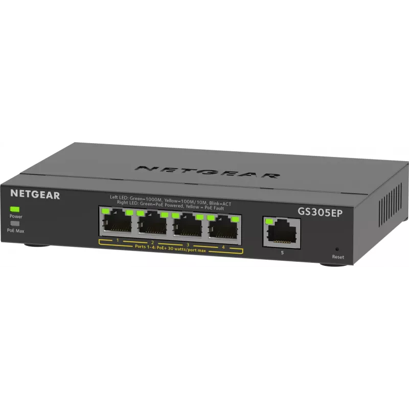 NETGEAR 5-Portu Gigabitu Ethernet PoE+ Plus Slēdzis (GS305EP) Pārvaldāms L2/L3