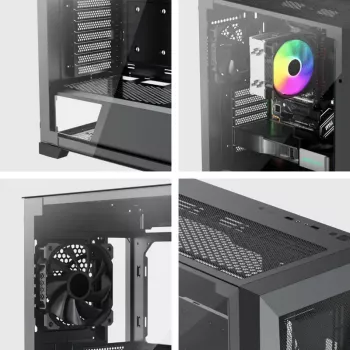 PC Midi Tower korpuss XILENCE XG151 — melns, ATX/Micro-ATX/Mini-ITX, barošanas bloks apakšā, 2x 3.5 collu + 4x 2.5 collu sloti