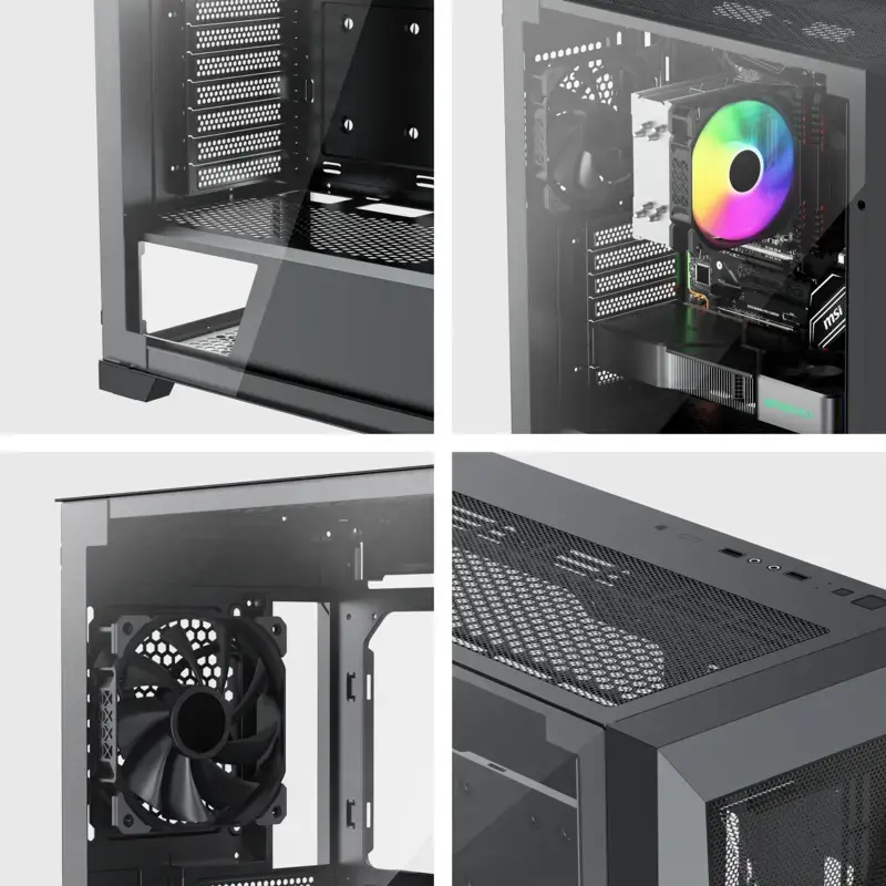 PC Midi Tower korpuss XILENCE XG151 — melns, ATX/Micro-ATX/Mini-ITX, barošanas bloks apakšā, 2x 3.5 collu + 4x 2.5 collu sloti