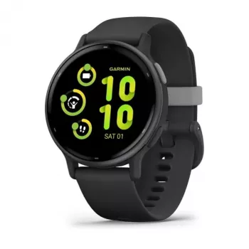 Viedpulkstenis GARMIN Vivoactive 5 Melns — 42 mm korpuss, AMOLED 1,2 collu, GPS/GLONASS/Galileo, 5 ATM, optiskais HR, SpO2, 11 dienu akumulators