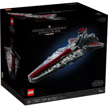 LEGO Star Wars Republikas Venator klases uzbrukuma kreiseris 75367 — konstruktors, 5374 gab., 320×1090×540 mm, 2 minifigūras, vecums 18+