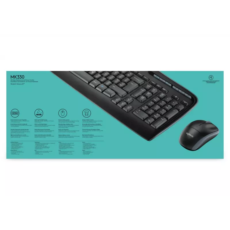 Logitech bezvadu komplekts MK330 — QWERTY starptautiskais Ziemeļeiropa
