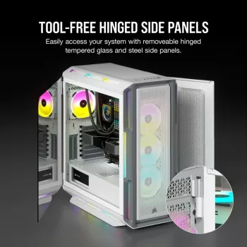 CORSAIR Icue 5000T Mid-tower ATX korpuss - RGB - Rūdīts stikls - Balts