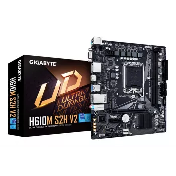 GIGABYTE H610M S2H V2 mātesplate — atbalsta Intel Core 14. paaudzes CPU, 4+1+1 hibrīda fāžu digitālais VRM, līdz 5600MHz DDR5, 1xPCIe 3.0 M.2, GbE LAN, USB 3.2 Gen 1