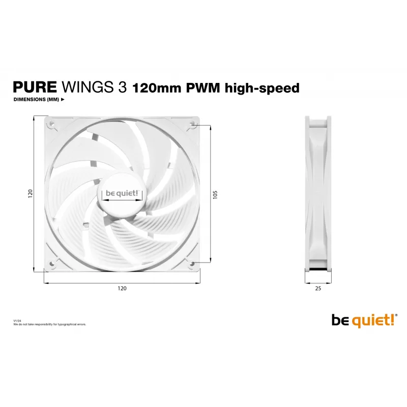 be quiet! Pure Wings 3 120mm PWM high-speed balts datora ventilators 12 cm 1 gab.