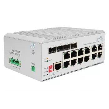 DIGITUS DN-651139 industriālais PoE tīkla slēdzis - 8 portu Gigabit Ethernet, L2 pārvaldāms, 4 SFP augšupsaites
