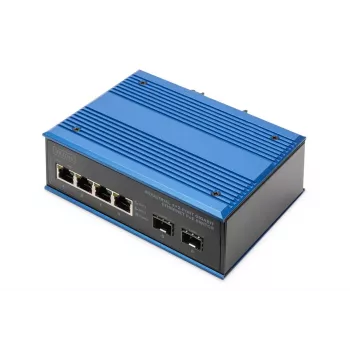 DIGITUS Industrial 4+2 Portu Gigabit Ethernet PoE Slēdzis 4 Porti GE PoE RJ45 2 GE SFP Porti