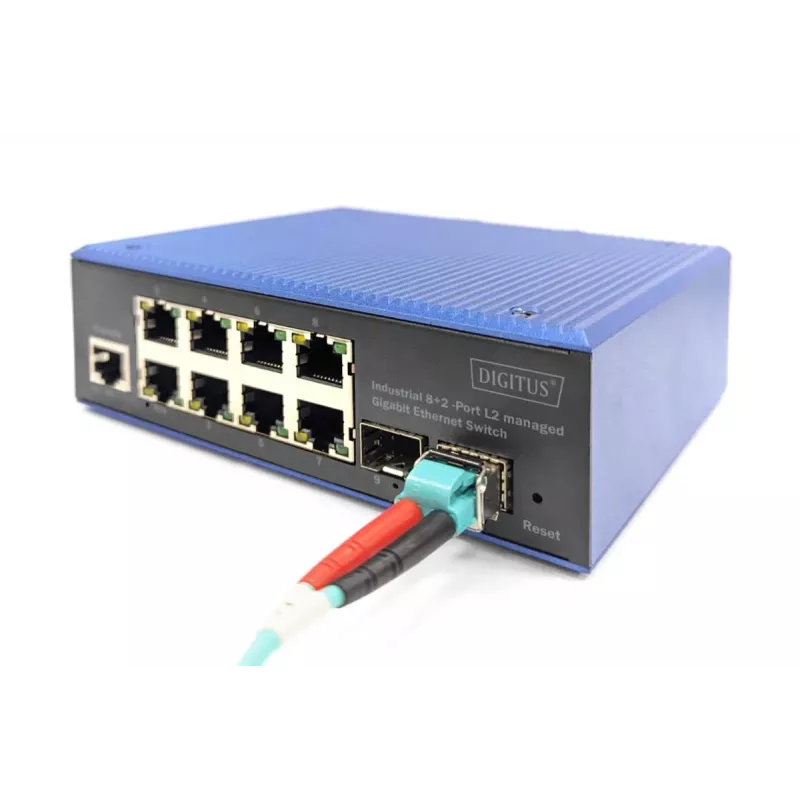 DIGITUS Industrialais 8+2 Portu L2 Pārvaldāms Gigabitu Ethernet Slēdzis 8x GE RJ45 + 2 SFP Porti