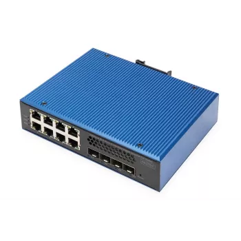 DIGITUS Industriālais 8+4SFP+ Port L2 pārvaldāms Gigabit Ethernet PoE slēdzis 8x GE RJ45 +4 SFP+ Ports PoE