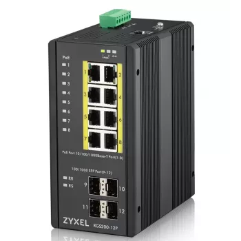 Zyxel RGS200-12P Pārvaldāms L2 Gigabit Ethernet PoE slēdzis, 8 porti PoE + 4 SFP, IP30, -40–75°C