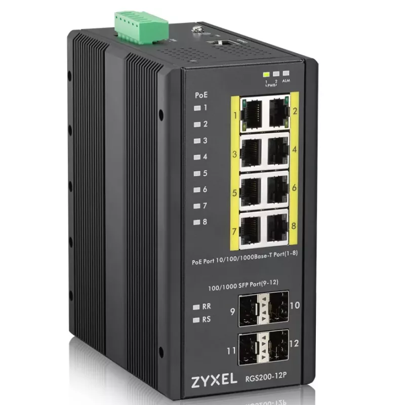 Zyxel RGS200-12P Pārvaldāms L2 Gigabit Ethernet PoE slēdzis, 8 porti PoE + 4 SFP, IP30, -40–75°C