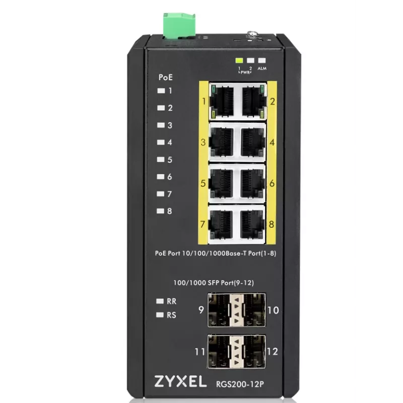 Zyxel RGS200-12P Pārvaldāms L2 Gigabit Ethernet PoE slēdzis, 8 porti PoE + 4 SFP, IP30, -40–75°C