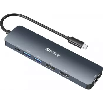 Sandberg USB-C 8K Displeja Dokstacija USB 3.2 Gen 1 Type-C 100W Power Delivery