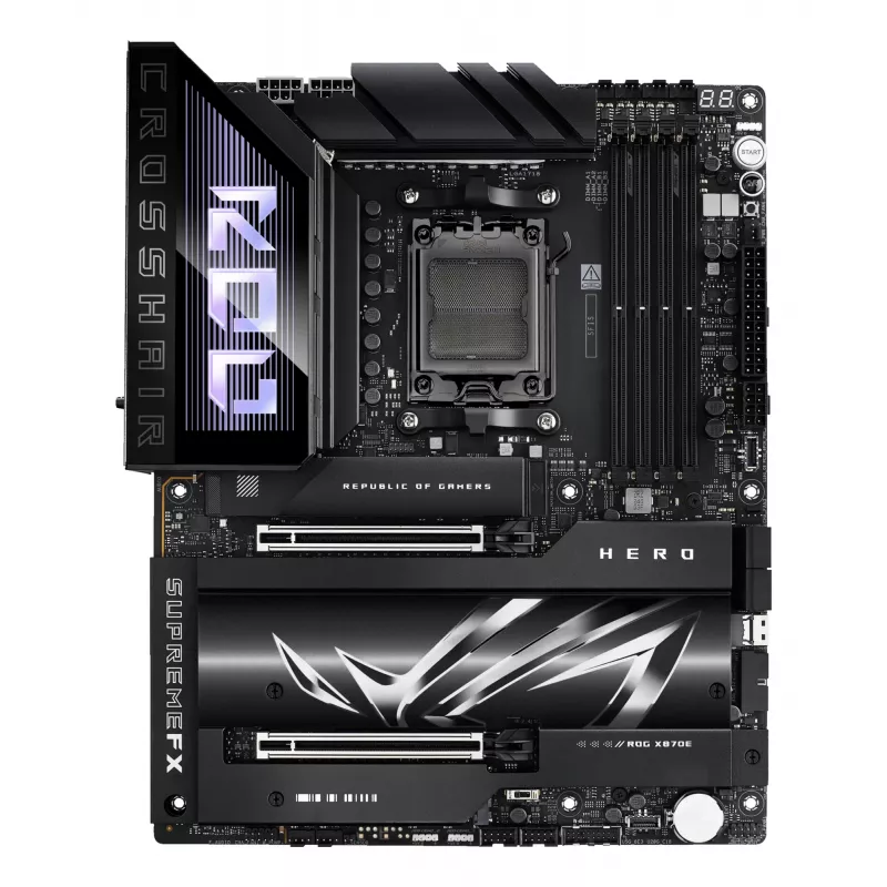 Mātesplate ASUS ROG CROSSHAIR X870E HERO — AMD X870E, Socket AM5, ATX, 4× DDR5 DIMM, 192 GB, Wi‑Fi 7, Bluetooth 5.4