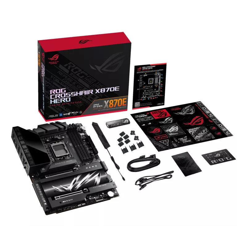Mātesplate ASUS ROG CROSSHAIR X870E HERO — AMD X870E, Socket AM5, ATX, 4× DDR5 DIMM, 192 GB, Wi‑Fi 7, Bluetooth 5.4
