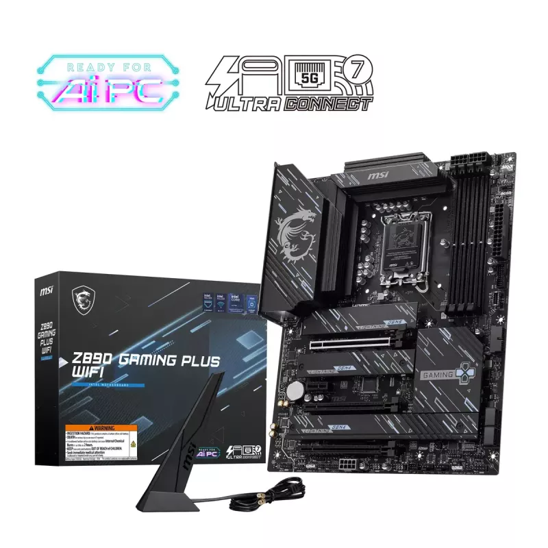 Mātesplate MSI Z890 GAMING PLUS WIFI — Intel Z890, LGA 1851, ATX, DDR5, 4x DIMM, Wi‑Fi 7, 5Gb LAN, 4x M.2