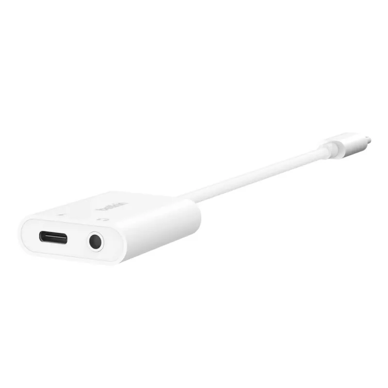 BELKIN Charge Adapter Rockstar 3.5mm Audio + USB-C Balts