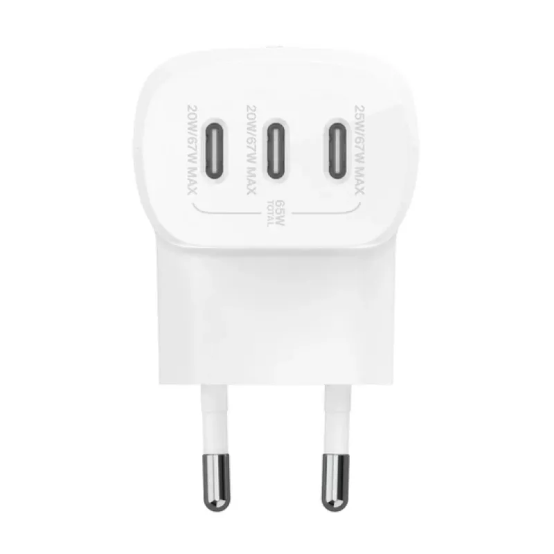 BELKIN BoostCharge USB-C 3 portu lādētājs ar PPS 67 W balts (WCC002VFWH)