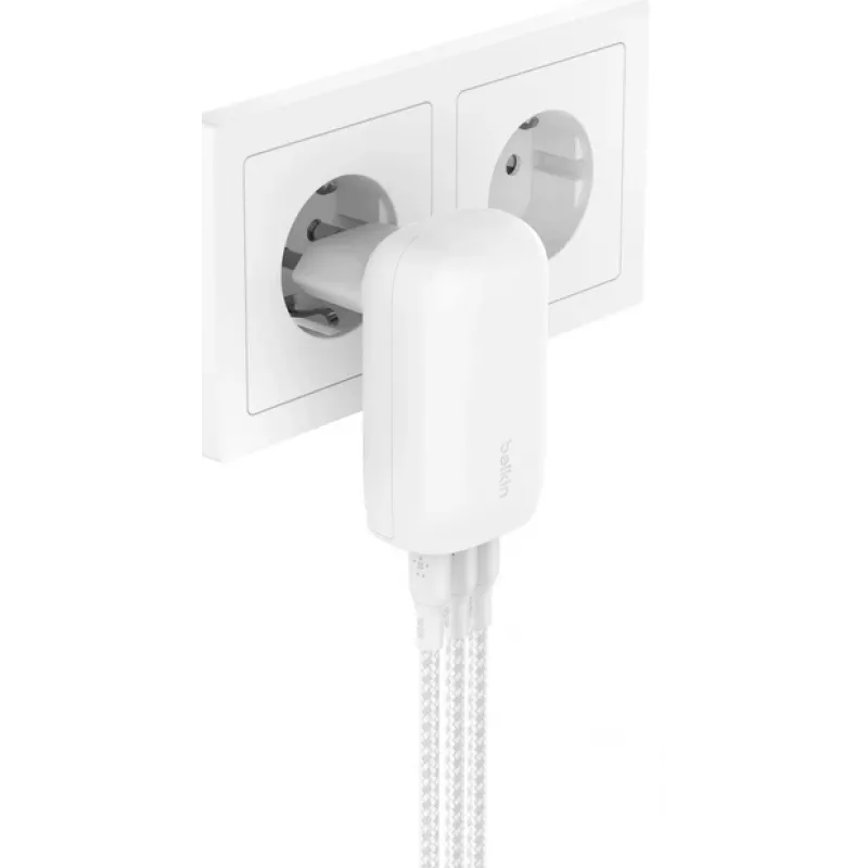 BELKIN BoostCharge USB-C 3 portu lādētājs ar PPS 67 W balts (WCC002VFWH)
