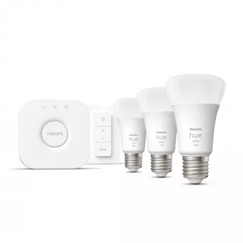 Philips Hue White Starter komplekts: 3 E27 viedās spuldzes (1100 lm) + slēdzis-pogas tālvadība