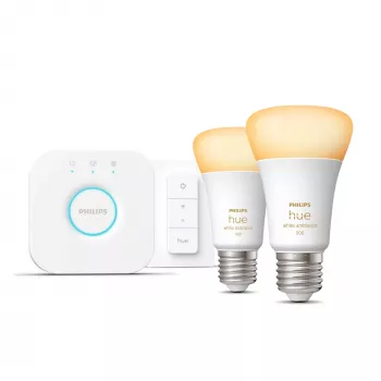 Philips Hue White Ambience komplekts: 2 E27 viedās spuldzes (1100 lm) + dimmera slēdzis