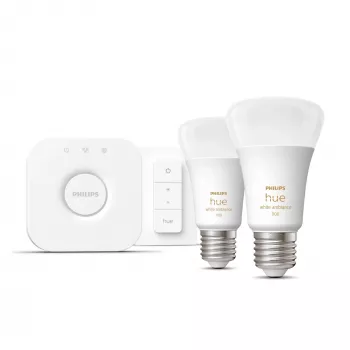 Philips Hue White Ambience komplekts: 2 E27 viedās spuldzes (1100 lm) + dimmera slēdzis