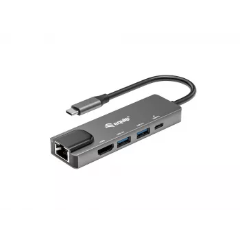 Equip USB-C 5-in-1 daudzfunkciju adapteris, HDMI, Gigabit LAN, USB 3.2 Gen1, 100W USB PD