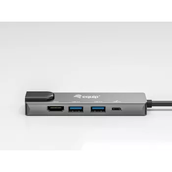 Equip USB-C 5-in-1 daudzfunkciju adapteris, HDMI, Gigabit LAN, USB 3.2 Gen1, 100W USB PD