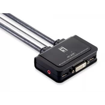 LevelOne KVM-0260 2-portu USB DVI-D viena savienojuma kabeļa KVM slēdzis ar audio atbalstu