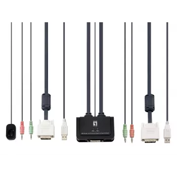 LevelOne KVM-0260 2-portu USB DVI-D viena savienojuma kabeļa KVM slēdzis ar audio atbalstu