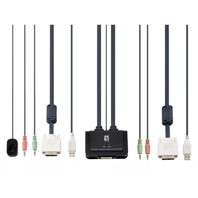 LevelOne KVM-0260 2-portu USB DVI-D viena savienojuma kabeļa KVM slēdzis ar audio atbalstu
