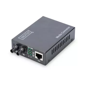 DIGITUS Media Converter, Multimode 10/100/1000Base-T uz 1000Base-SX, ar barošanas bloku, ST savienotājs, līdz 0.5 km