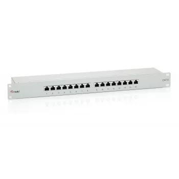 Equip 16-Port Cat.6 Ekranēts Sadales Panelis, Gaiši Pelēks, RJ-45, Zelts, Cat6, Rack stiprinājums, 1U, Pelēks