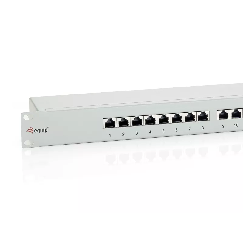 Equip 16-Port Cat.6 Ekranēts Sadales Panelis, Gaiši Pelēks, RJ-45, Zelts, Cat6, Rack stiprinājums, 1U, Pelēks