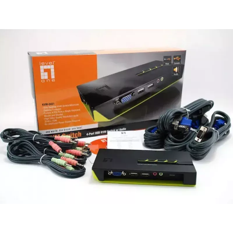 LevelOne 4-Port USB VGA KVM Slēdzis ar audio atbalstu