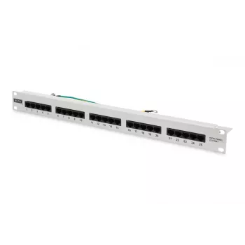 DIGITUS CAT 3 ISDN sadales panelis, neekranēts, 25 porti RJ45, 8P4C, LSA, 1U, stiprināšana statīvā, pelēks RAL 7035